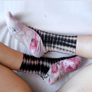 Tie Dye and Floral Modal Socks. Soft Feminine Homemade Ankle Socks. image 1