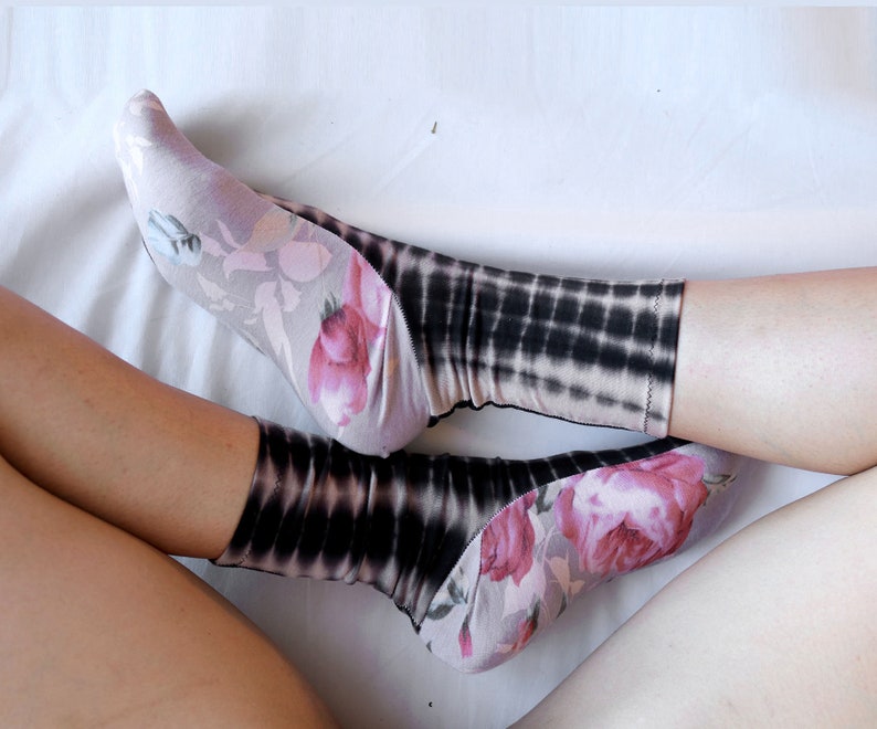 Tie Dye and Floral Modal Socks. Soft Feminine Homemade Ankle Socks. image 1