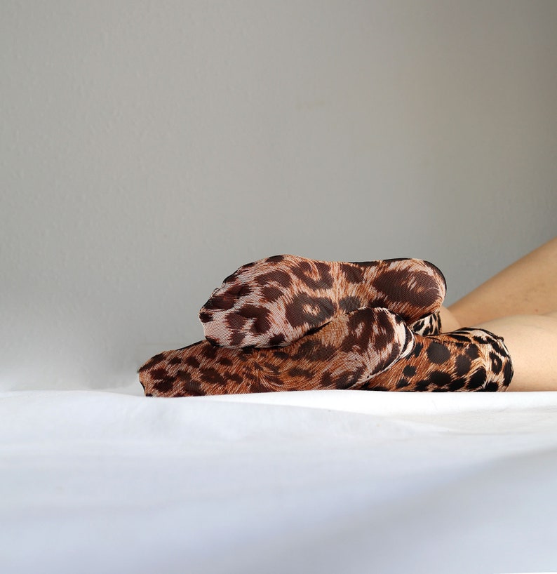 Leopard Print Mesh Socks. Sheer Nylon Socks. Handmade Ankle Socks. image 3