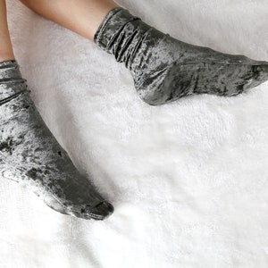 Charcoal Gray Velvet Socks. Handmade Women's Socks. Homemade Socks image 1