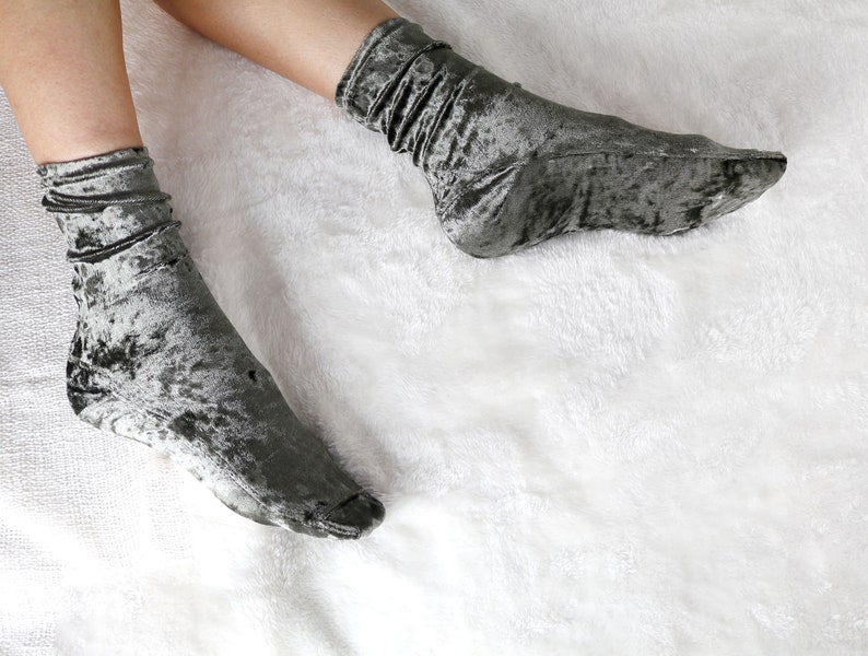 Charcoal Gray Velvet Socks. Handmade Women's Socks. Homemade Socks image 1