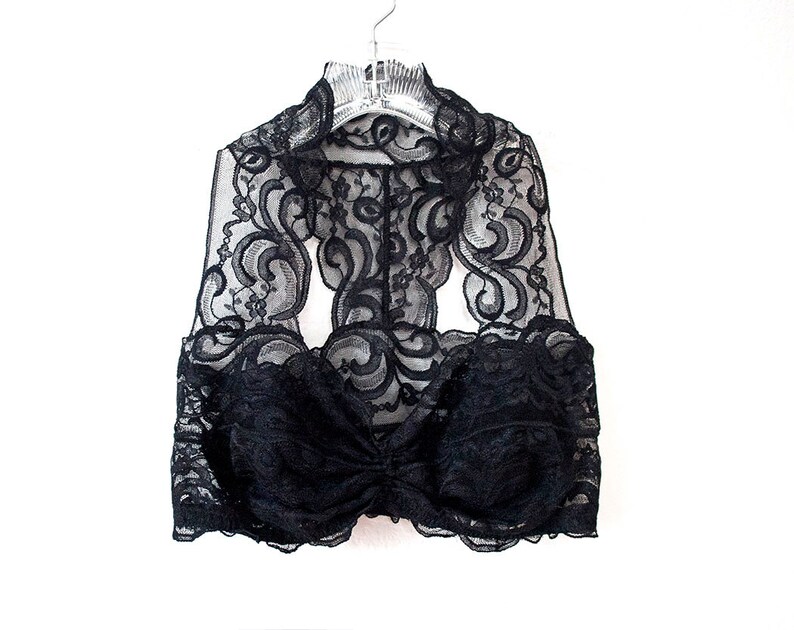 Bralet Top Halter Wireless Bra Top BLACK Lace Bralette Scalloped Edge Lace Design Racerback Bralette Wide Straps Black Bralette