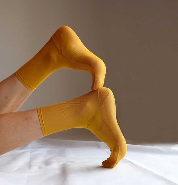 Mustard Yellow Mesh Socks. Sheer Nylon Socks. Homemade Socks