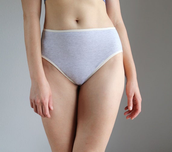 High Leg High Waist Organic Cotton Panties. Grey With Ivory Trim Etsy Ireland
