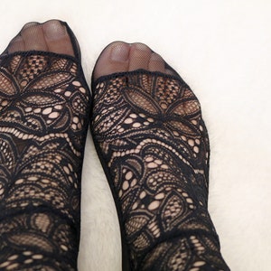 Black Lace Socks. Scalloped Edge Lace and Mesh socks. Handmade Womens Socks image 5