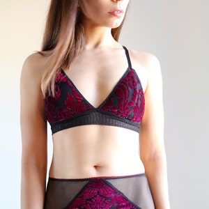 Velvet Bralette. Magenta and Black. image 2