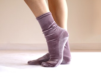 Dark Lavender Velvet Socks. Handmade Women's Socks