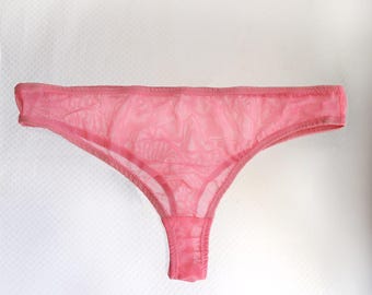 Sheer Mesh Thong Panties.  Breathable Invisible Underwear. Pink