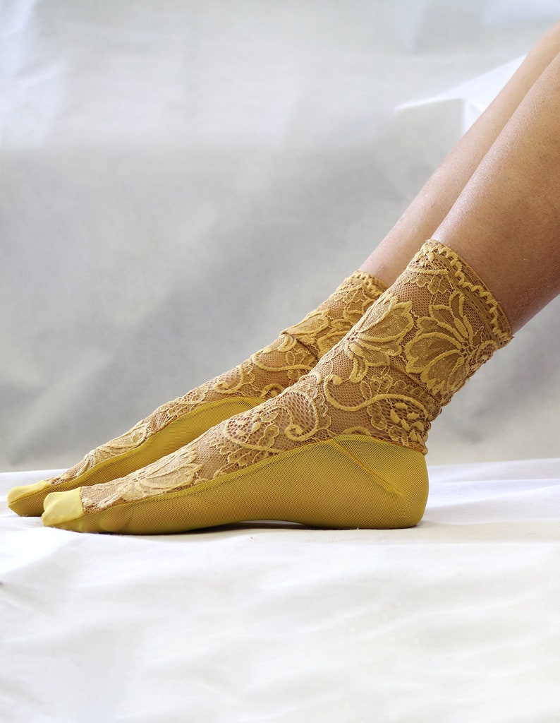 Lace Socks. Beige Lace Women's Socks. Mesh Womens Socks. Gift Idea for her image 7