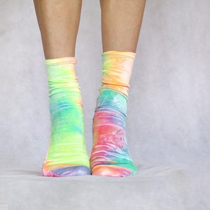 Tie Dye Rainbow Bright Velvet Socks. Handmade Women's Socks.