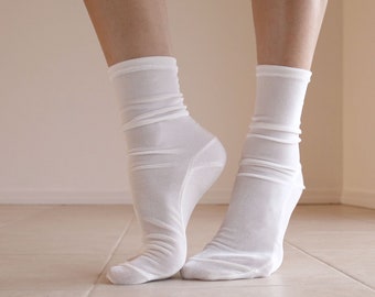 White Ivory Velvet Socks. Handmade Women's Socks