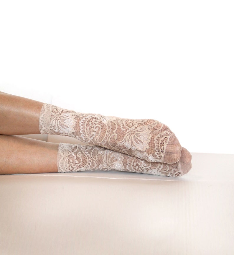 Lace Socks. Beige Lace Women's Socks. Mesh Womens Socks. Gift Idea for her image 5