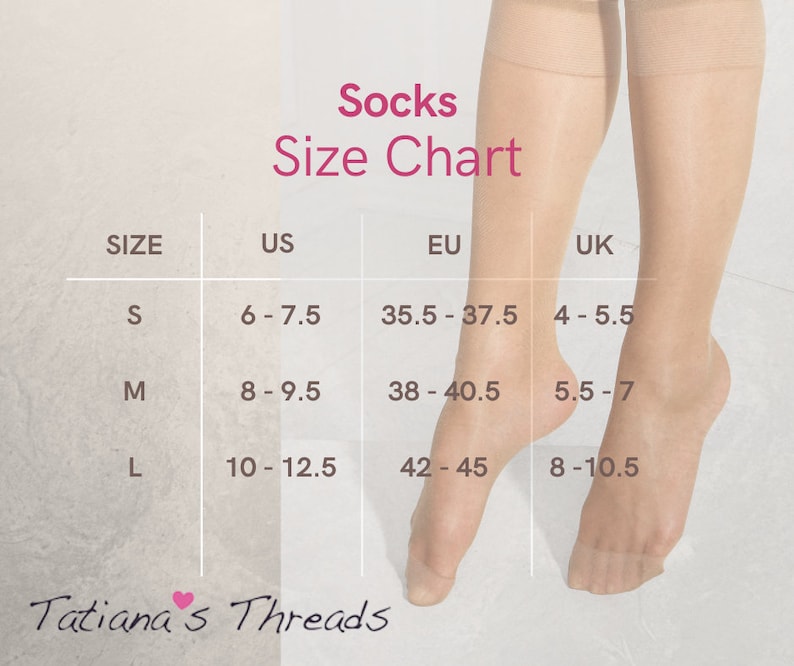 velvet socks size chart