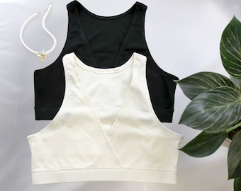 Organic Cotton Bralettes Set of 2. Black and Natural. Sustainable Underwear. Nursing Bralette