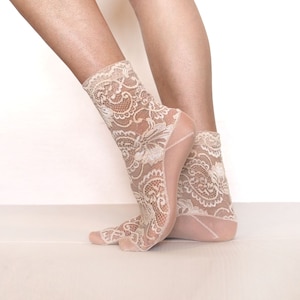 Lace Socks. Beige Lace Women's Socks. Mesh Womens Socks. Gift Idea for her