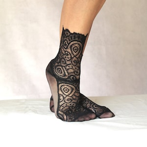 Black Scalloped Lace Socks and Mesh Socks. Handmade Womens Socks image 5