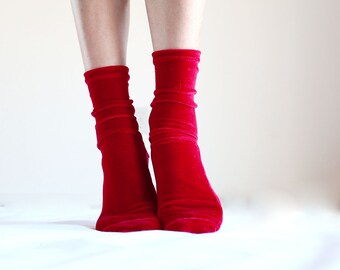 Red Velvet Socks. Handmade Women's Socks