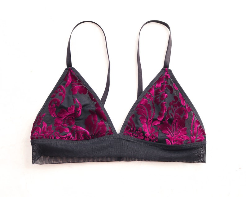 Velvet Bralette. Magenta and Black. image 4