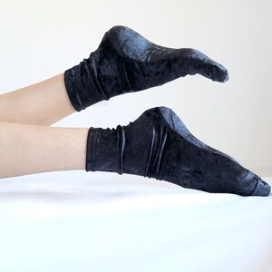 Charcoal Gray Velvet Socks. Handmade Women's Socks. Homemade Socks Black