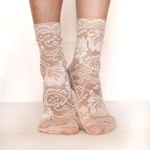 Lace Socks. Beige Lace Women's Socks. Mesh Womens Socks. Gift Idea for her image 2