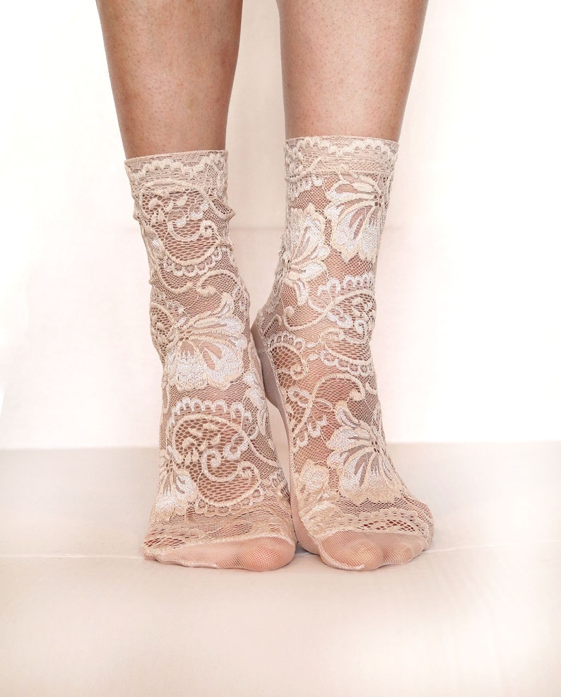 Lace Socks. Beige Lace Women's Socks. Mesh Womens Socks. Gift Idea for her image 2