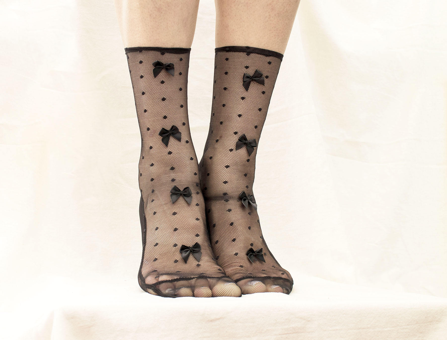 Black Mesh Socks with Bows. Homemade Socks. Dotted Swiss Mesh. Etsy