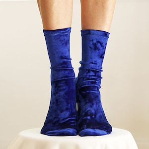 Light Blue Velvet Socks. Handmade Women's Socks Royal Blue