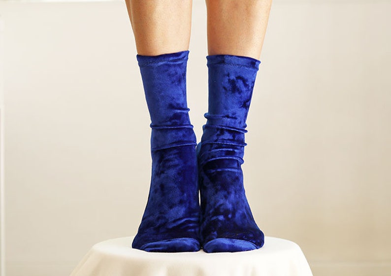 Light Blue Velvet Socks. Handmade Women's Socks Royal Blue