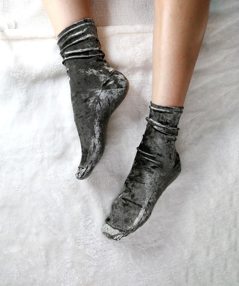 Charcoal Gray Velvet Socks. Handmade Women's Socks. Homemade Socks image 2