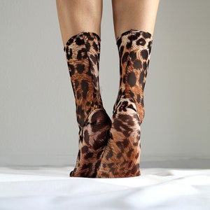 Leopard Print Mesh Socks. Sheer Nylon Socks. Handmade Ankle Socks. image 4
