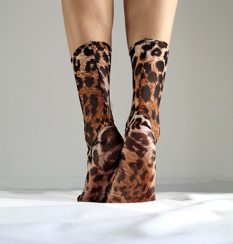 Leopard Print Mesh Socks. Sheer Nylon Socks. Handmade Ankle Socks. image 4