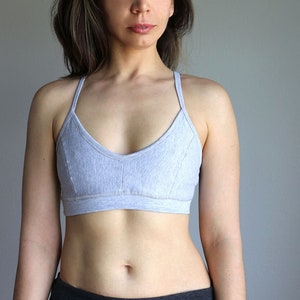 Gray Organic Cotton Bralette. Natural Wireless Bra. Sustainable Handmade Lingerie. Yoga Sport Top