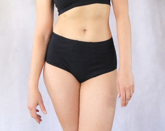 Black Cotton High Waist Panties. Custom Womens Underwear.