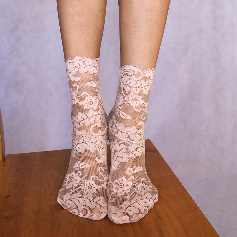 Lace Socks. Beautiful Beige Floral Scalloped Edge Design. | Etsy