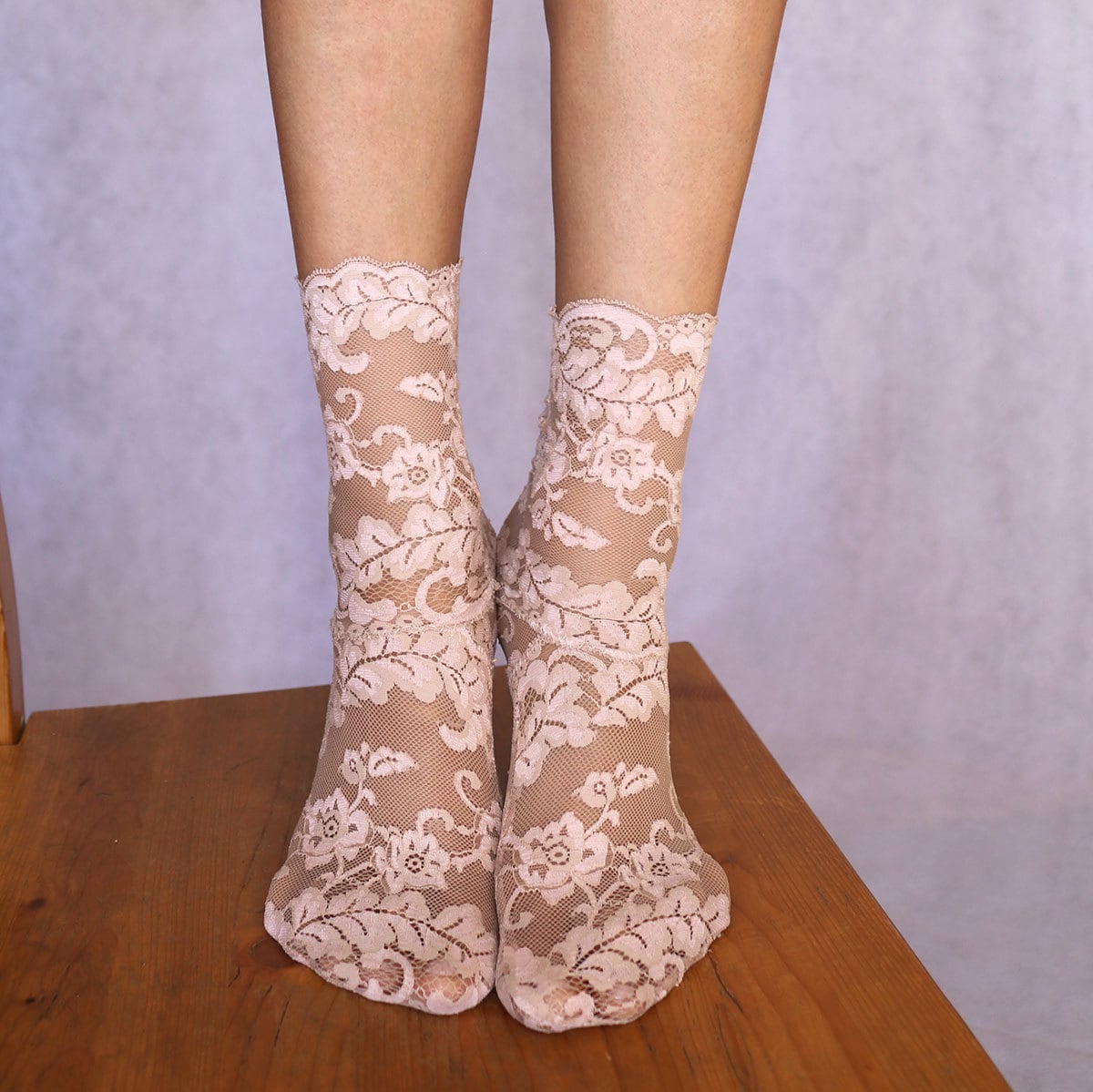 Lace Socks. Beautiful Beige Floral Scalloped Edge Design. Etsy