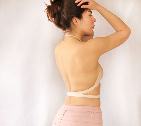 Open Back Bra. Backless Halter Bralette Beige -  Israel