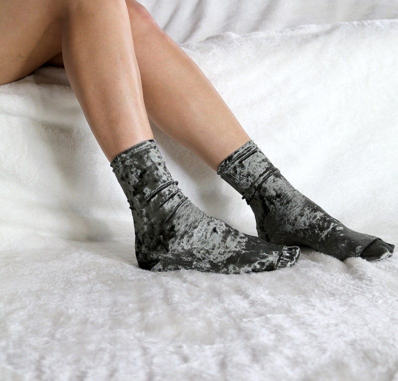 Charcoal Gray Velvet Socks. Handmade Women's Socks. Homemade Socks Charcoal Gray