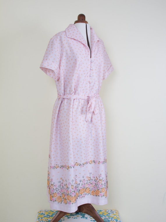 Vintage 50s Pink Housedress Short Sleeve Dress ||… - image 3