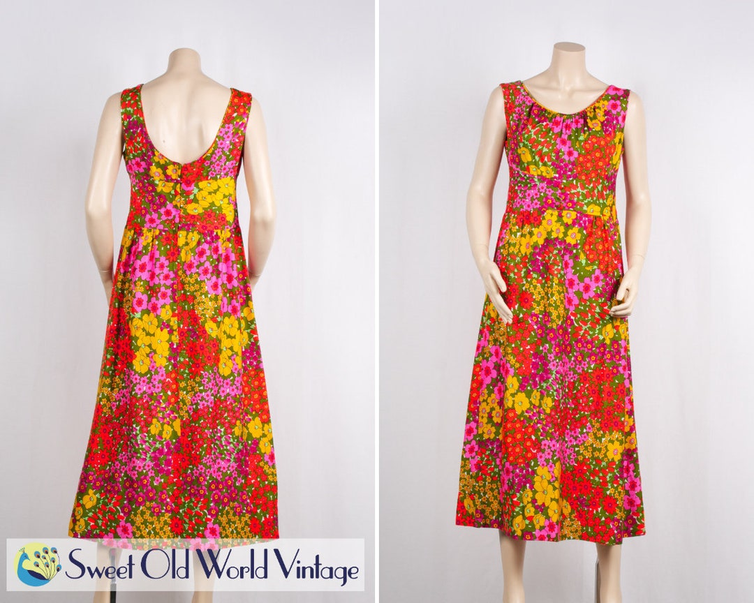Vintage 1960s Red Hawaiian Floral Print Maxi Dress, Small - Etsy