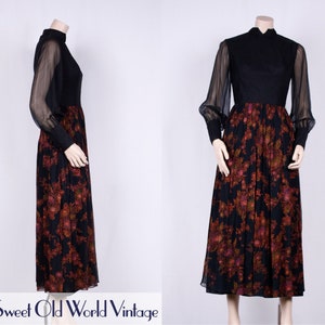 Vintage 60s Black Maxi Dress 1960s Black Cocktail Dress || Party Dress Sheer Sleeves || Vintage Formal Dress || Small- Medium, Size 8-10