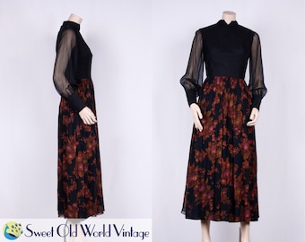 Vintage anni 60 nero Maxi abito anni 1960 nero abito da Cocktail | | Party Dress maniche trasparenti | | Vintage abito formale | | Piccole e medie, taglia 8-10