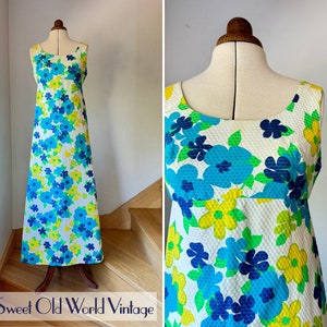 Vintage 1960s Flower Power Floral Maxi Dress. Sleeveless Maxi Dress, Small