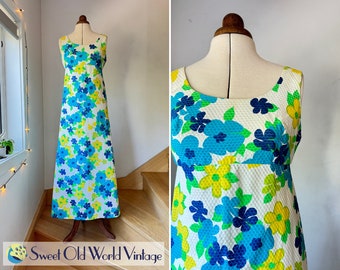 Vintage 1960s Flower Power Floral Maxi Dress. Sleeveless Maxi Dress, Small