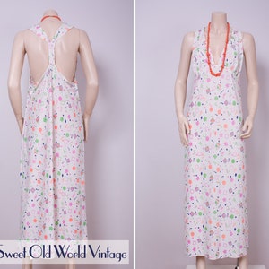 Vintage 1990s / 2000s Geometric Print Strappy Maxi Dress - Flourescent Rave Dress - Small/Medium
