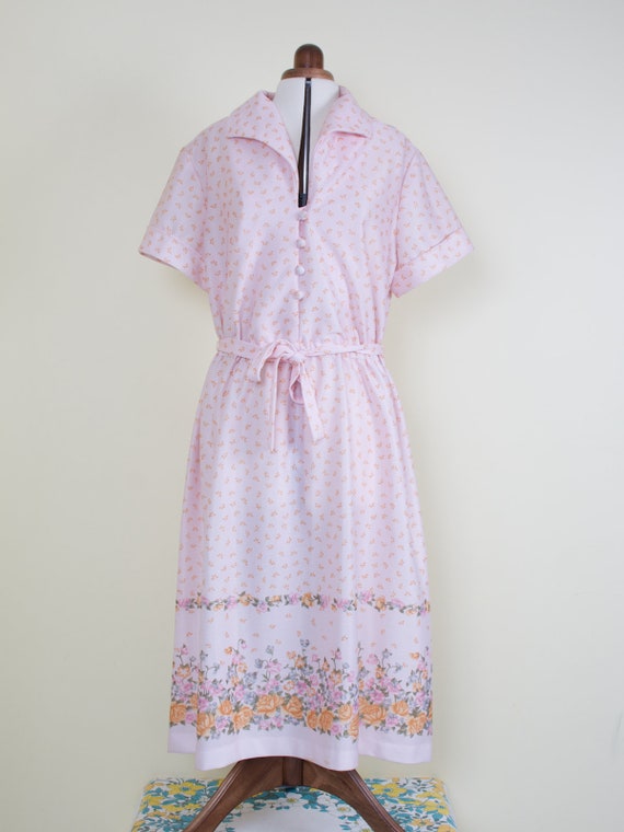 Vintage 50s Pink Housedress Short Sleeve Dress ||… - image 2