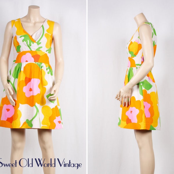 Vintage 1960s Hawaiian Print Cotton Mini Dress