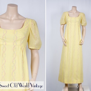 Vintage 1960s Yellow Cotton Maxi Dress with Flower Print