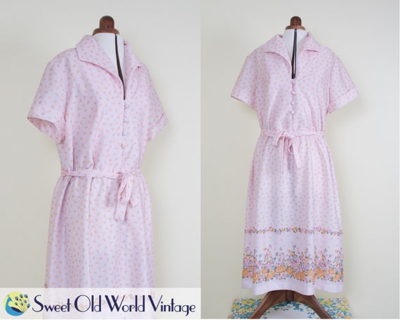 Vintage 50s Pink Housedress Short Sleeve Dress ||… - image 1
