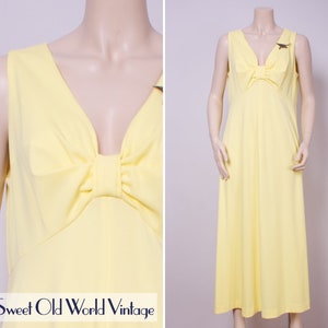 Vintage 1970s Yellow Maxi Dress - Retro Prom Dress - Rare Larger Size Vintage Dress