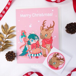 Tarjeta de felicitación: Noelle y renos - Tarjeta navideña - Navidad - Temporada de invierno